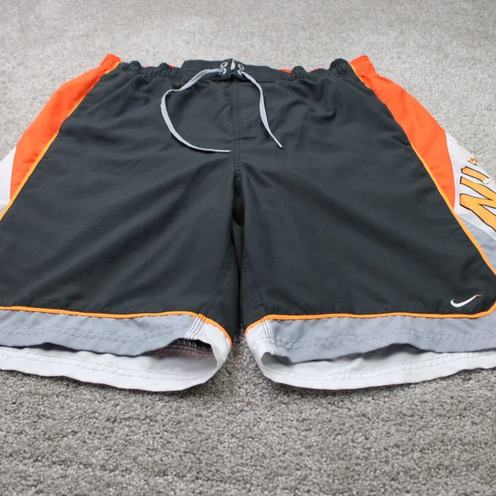Nike Swim Trunks Men 2XL XXL Gray/Orange Lined Polyester Drawstring w/10